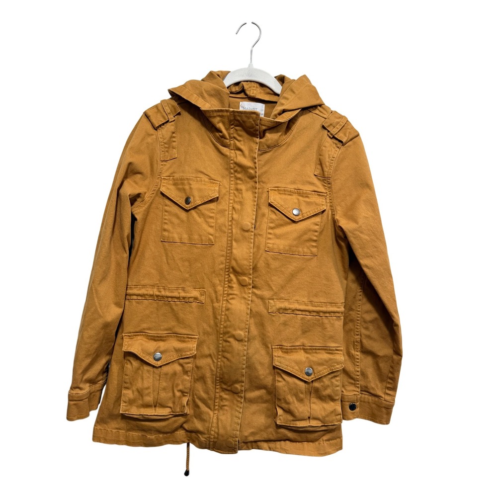 Market & Spruce Kathleen Cargo Jacket Womens Small Mustard Yellow Hooded Utility